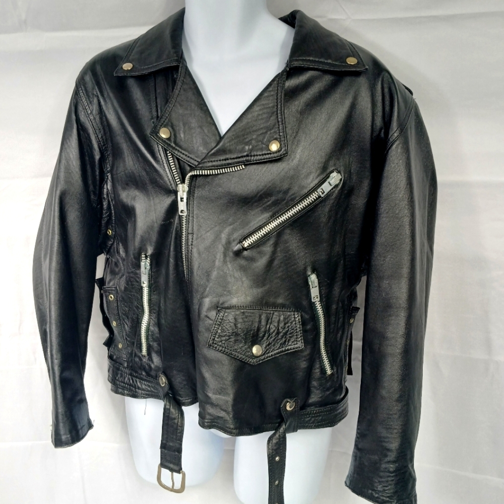 Black Leather Biker Jacket Size 4